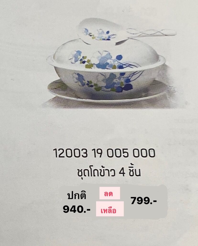 ชุดโถข้าว 4 ชิ้น ลายบลูมมิ่ง บลู