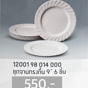 ชุดจานทรงตื้น 9" 6 ชิ้น ลายสีพื้นขอบหยัก (สีขาวครีม)